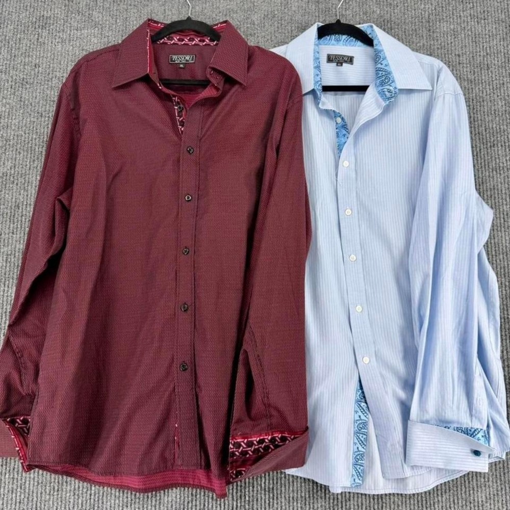 Tessori Men's XL Dress Shirt Bundle Paisley Contrast French Cuff Button Ups